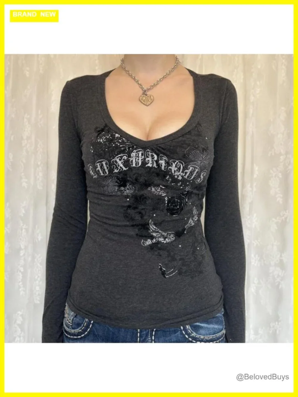 Women's Y2K Gothic Skull Graphic Long Sleeve Tee Crop Top Vintage Grunge